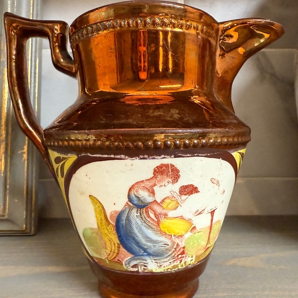 Antique Victorian English  Pottery Copper Luster Ware Jug/Pitcher 1840 - Picture 3 of 10